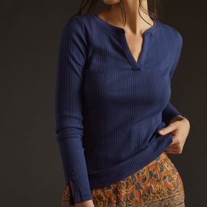 Maeve Spliced-neck Top Navy L NWOT